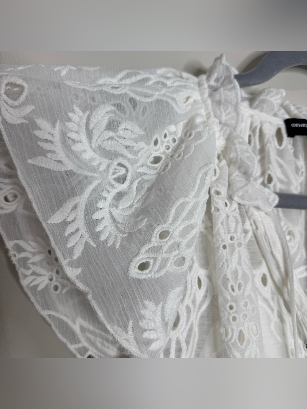 Generation Love White Eyelet Flutter Sleeve Tiered Boho Bridal Mini Dress Medium - Picture 6 of 10